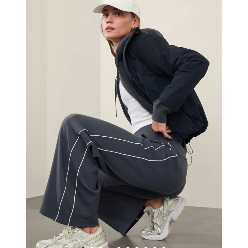 NWT Athleta VENICE HIGH RISE TRACK STRIPE WIDE LEG PANT size Small Granite Blue